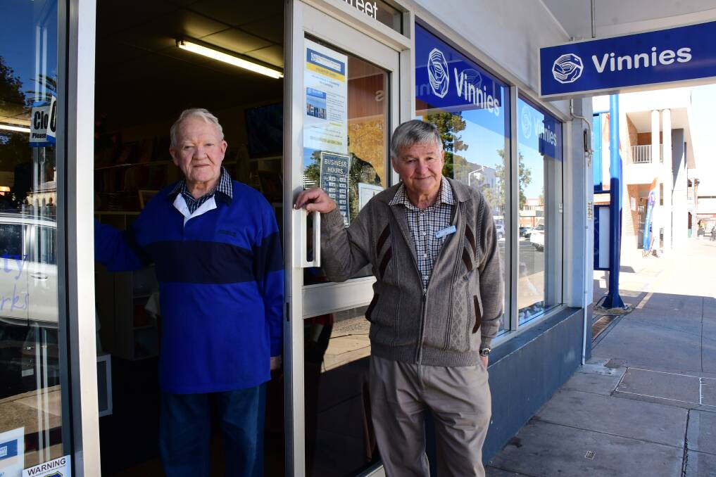 Dan Sullivan and Ian Wray are asking the community to support the work of the St Vincent de Paul Society in Dubbo.. Photo: BELINDA SOOLE