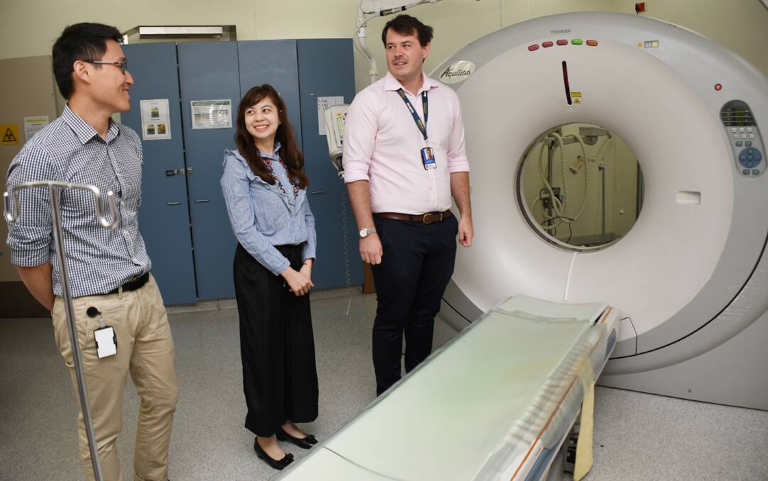 FIRST-EVER : Radiology registrars Dr Ken Tsai, Dr Amy Khoo and Dr Sean Barrett meet up at Dubbo Hospital this week. Photo: BELINDA SOOLE