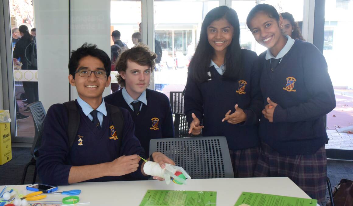 2018 COMPETITORS:  St Johns College students James Joseph, Oliver Armstrong, Hanna James and Adhina Jose participate in the Western Plains Science and Engineering Challenge. Photo: ANTONIA O'FLAHERTY