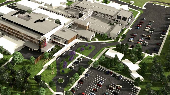 NEW LOOK HOSPITAL: An artist's impression of Dubbo Hospital after stage three and four redevelopment which includes the construction of a new three-storey "clinical tower". Photo: Contributed.