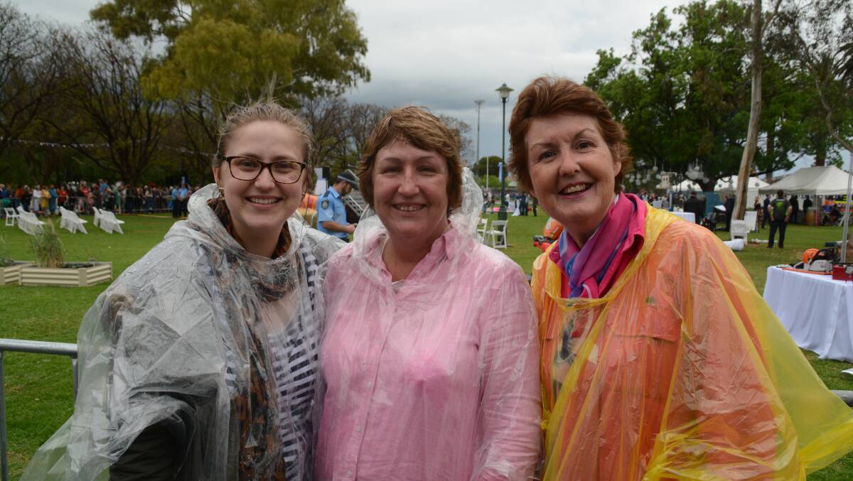 WORTH THE JOURNEY: Emily and Ruth Cutler, and Mary Nicholls, travelled to Dubbo from Wagga Wagga to see the royals. Photo: ORLANDER RUMING