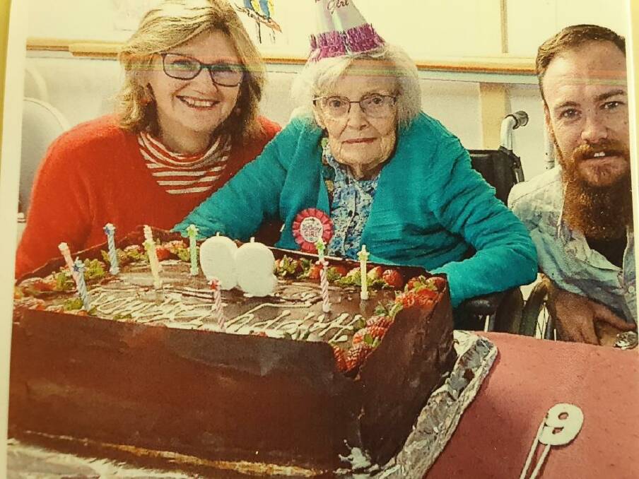 Flora O'Dea celebrates her 99th birthday with daughter Ellen and grandson James. Photo: CONTRUBUTED.
