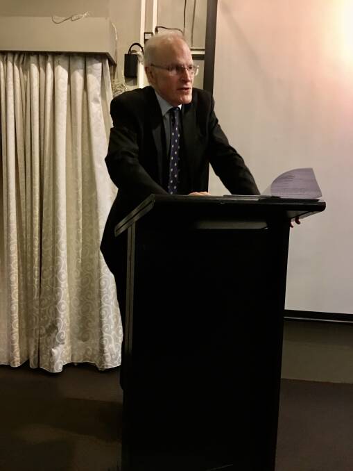 ALLEGATIONS: Former High Court of Australia judge Dyson Heydon, seen addressing the 2017 annual dinner of the Orana Law Society in Dubbo, has "emphatically" denied allegations against him of sexual harassment. Photo: CONTRIBUTED