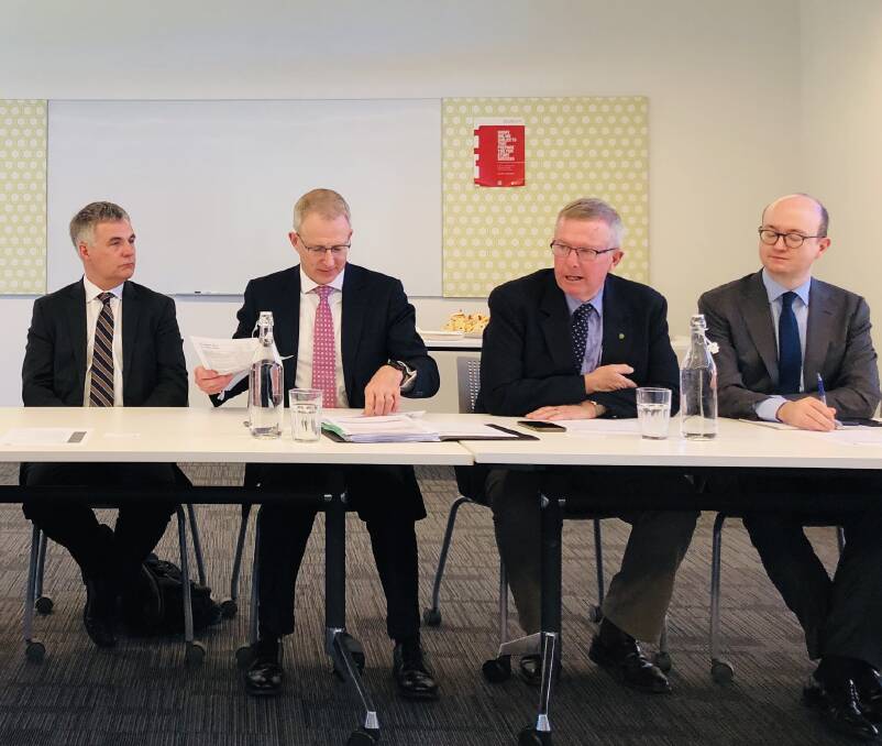 CSU: Fan of Charles Sturt University (CSU) in Dubbo Mark Coulton (second from right) takes part in talks on digital connectivity at its Tony McGrane Place campus in August. The MP has helped secure $115,500 for three scholarships at CSU Dubbo. Photo: Contributed.