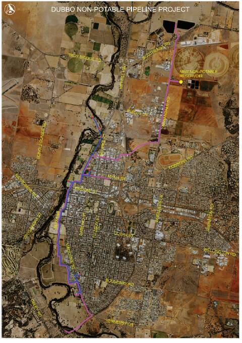 ROUTE: Dubbo Regional Council has released the route of its non-potable water pipeline, made from material expected to last from 50 to 100 years. Photo: CONTRIBUTED.