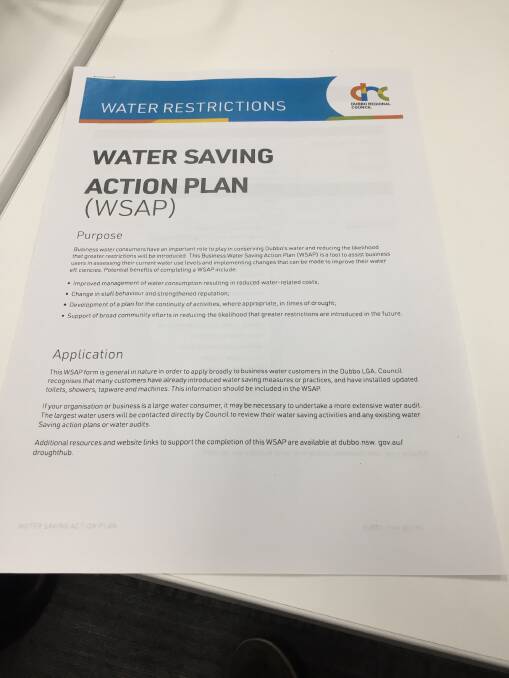 WSAP: About 300 businesses in the Dubbo region must prepare a Water Saving Action Plan under level three restrictions and implement it under level four restrictions starting on November 1. Photo: Contributed