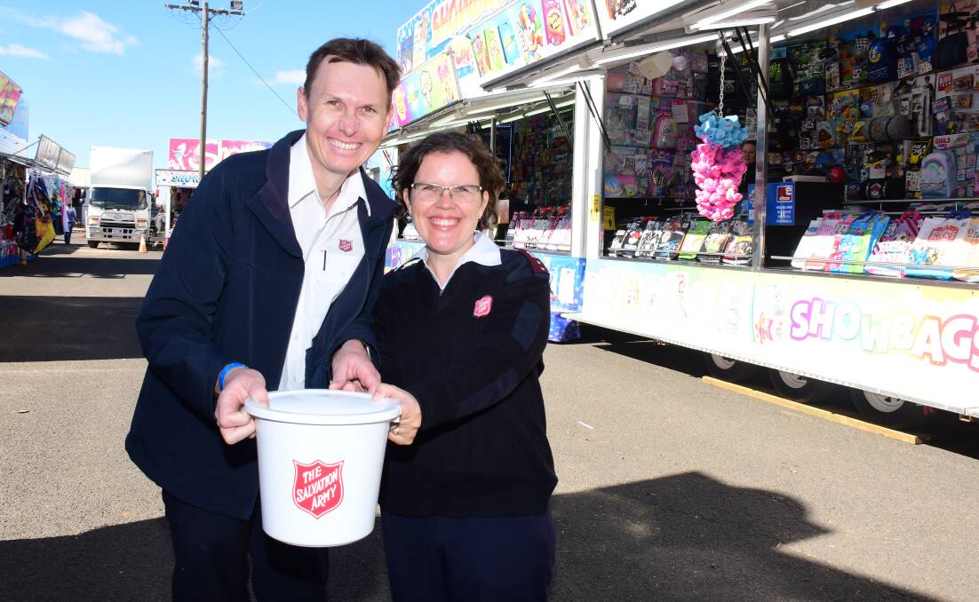 DIG DEEP: The Salvation Army's David and Lara Sutcliffe collect donations for the charity's annual Red Shield Appeal at the 2021 Regional Australia Bank Dubbo Show. Photo: AMY MCINTYRE.
