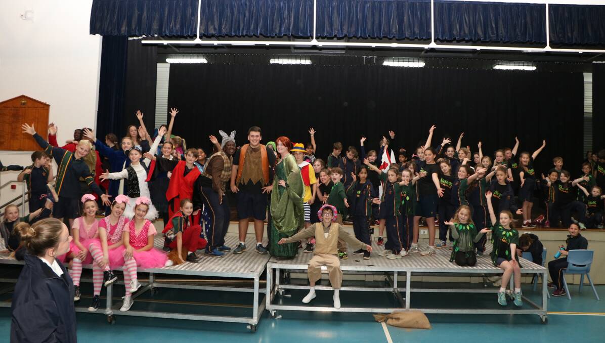 REHEARSAL: The Macquarie Anglican Grammar School cast of Shrek The Musical JR rehearse for performances next month. Photo: Contributed.