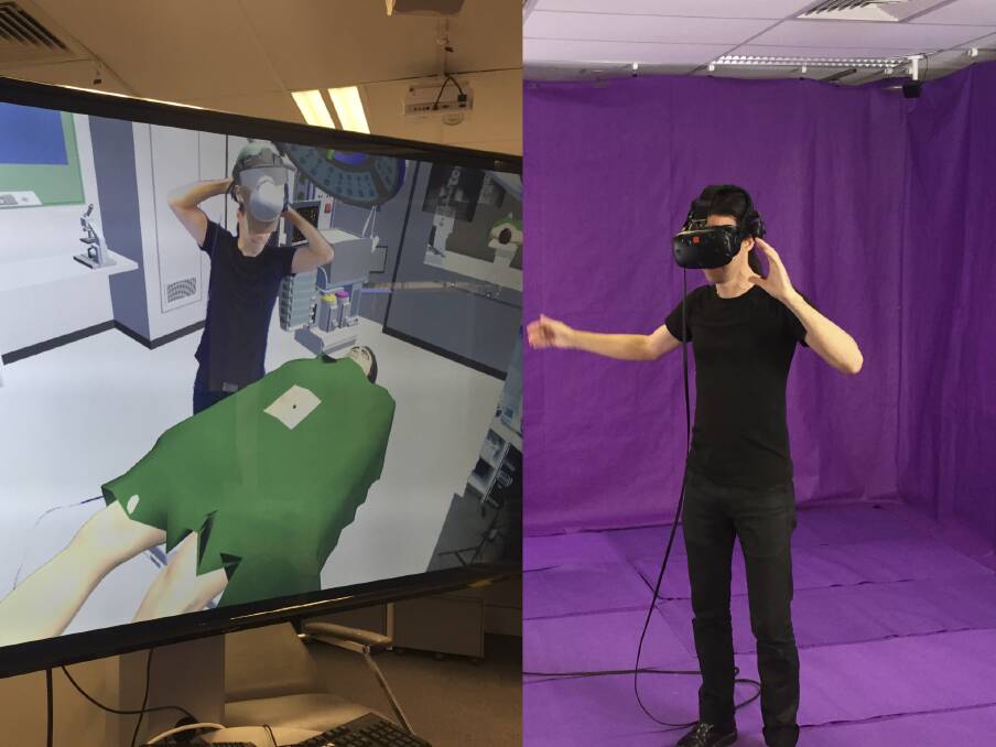 VIRTUAL REALITY: Associate Professor Hamish McDougall at work in the University of Sydney's Virtual Reality Openlab in Sydney. Photo: Contributed