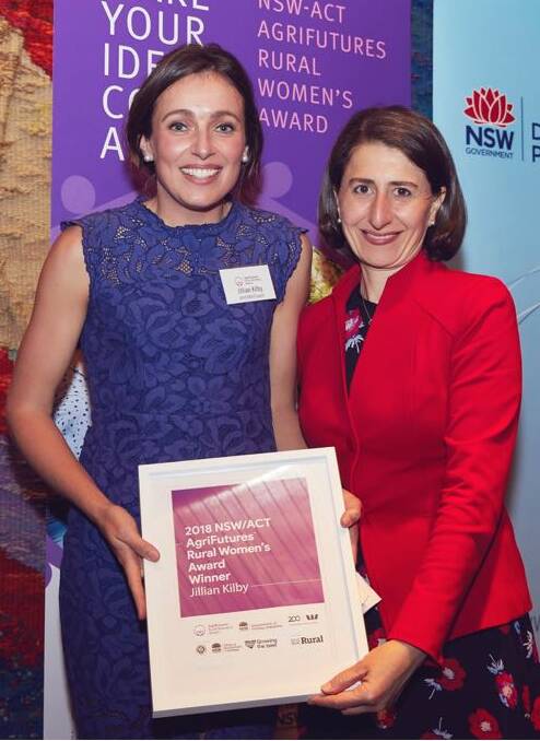 THREE CHEERS: Jillian Kilby accepts her award from NSW Premier Gladys Berejiklian. Photo: Contributed.
