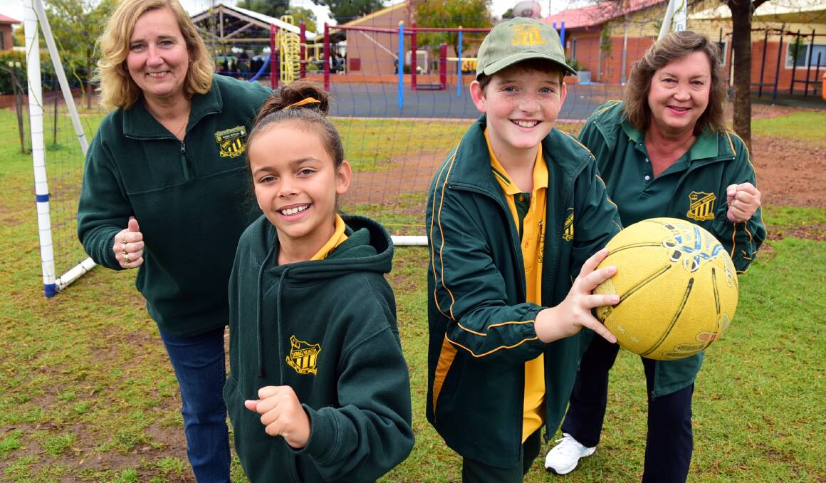 GOLD RUSH: Teachers Debbie Williams and Sue Bown, and students Tully Pickering and Riley Fish, are ready to compete. Photo: BELINDA SOOLE