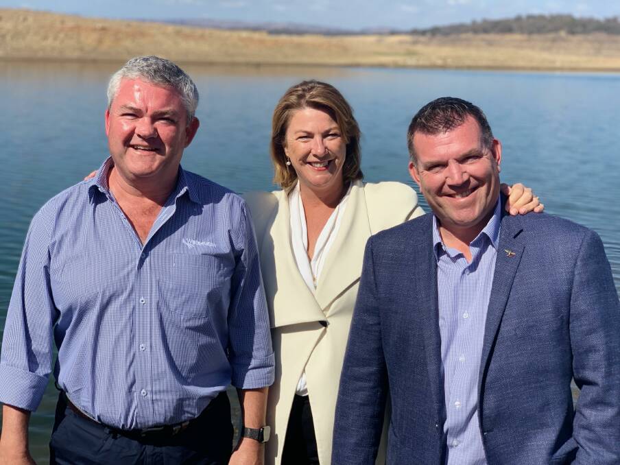 $7.7 MILLION: WaterNSW's David Harris, NSW Water Minister Melinda Pavey and Member for the Dubbo electorate Dugald Saunders at Burrendong Dam to announce $7.7 million for accessing remnant storage water. Photo: Contributed