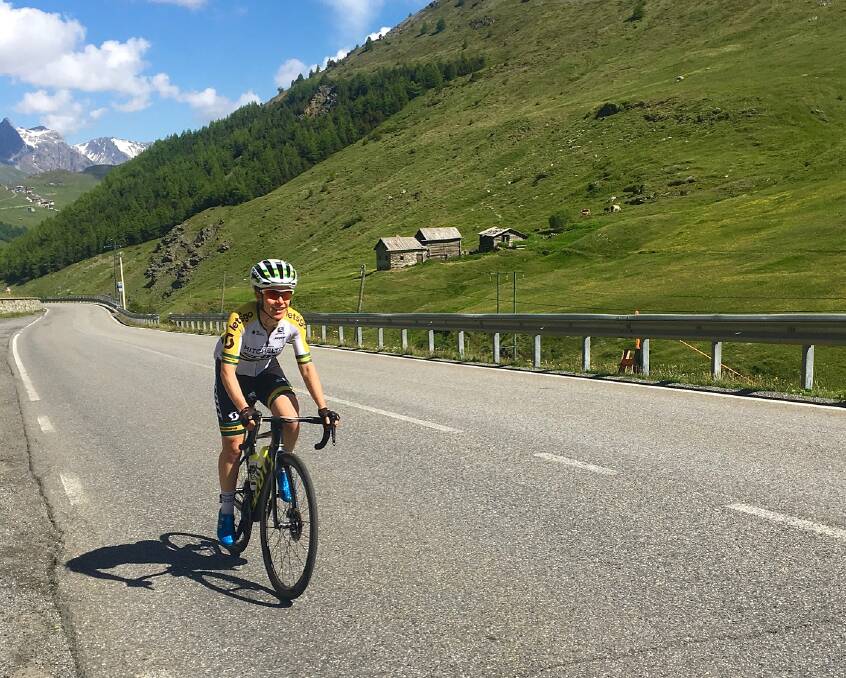 Amanda Spratt training in the Italian Alps. She is excited for her first World Tour race, Strade Bianche, in Italy on August 1.