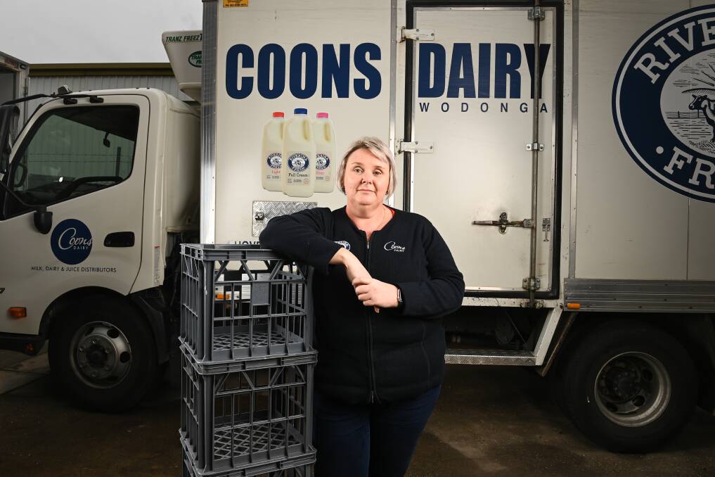 Unexpected shift: Coons Dairy owner Linda Coon at her Wodonga distribution base.Photo: Mark Jesser