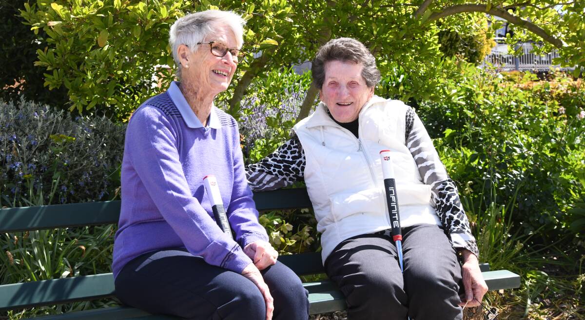 Beryl Pearce and tournament director Maria Crawford share a laugh at Duntryleague Golf Club. Picture by Carla Freedman