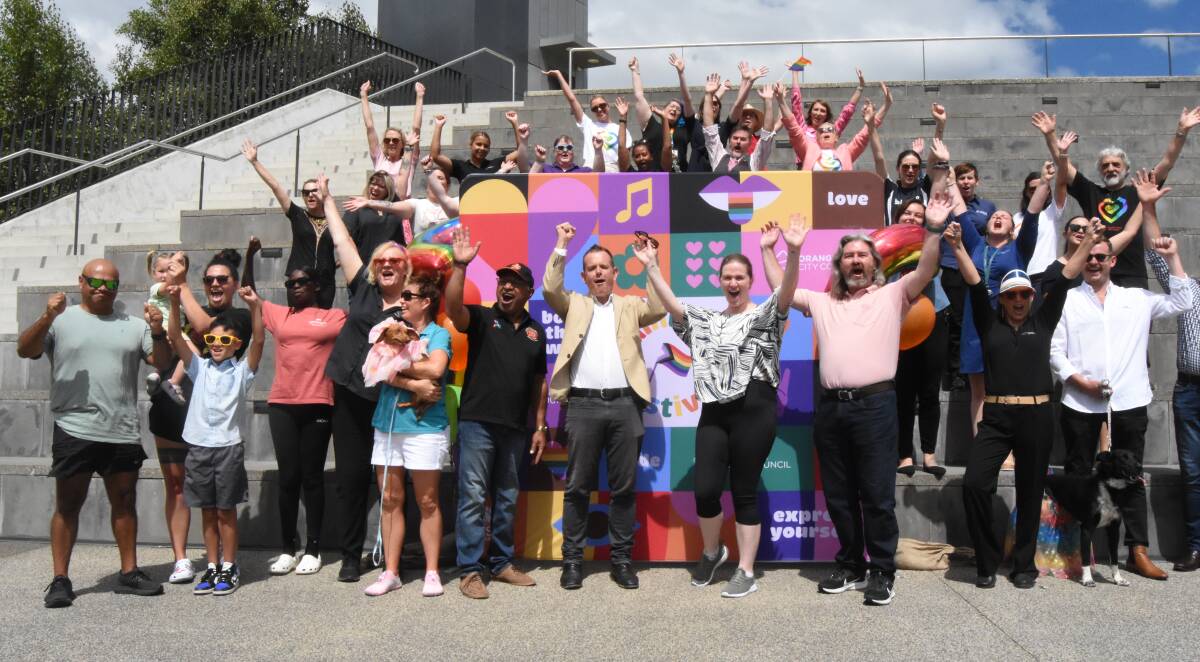 Members of the Orange community celebrating the launch of the city's first ever pride festival. Picture by Riley Krause