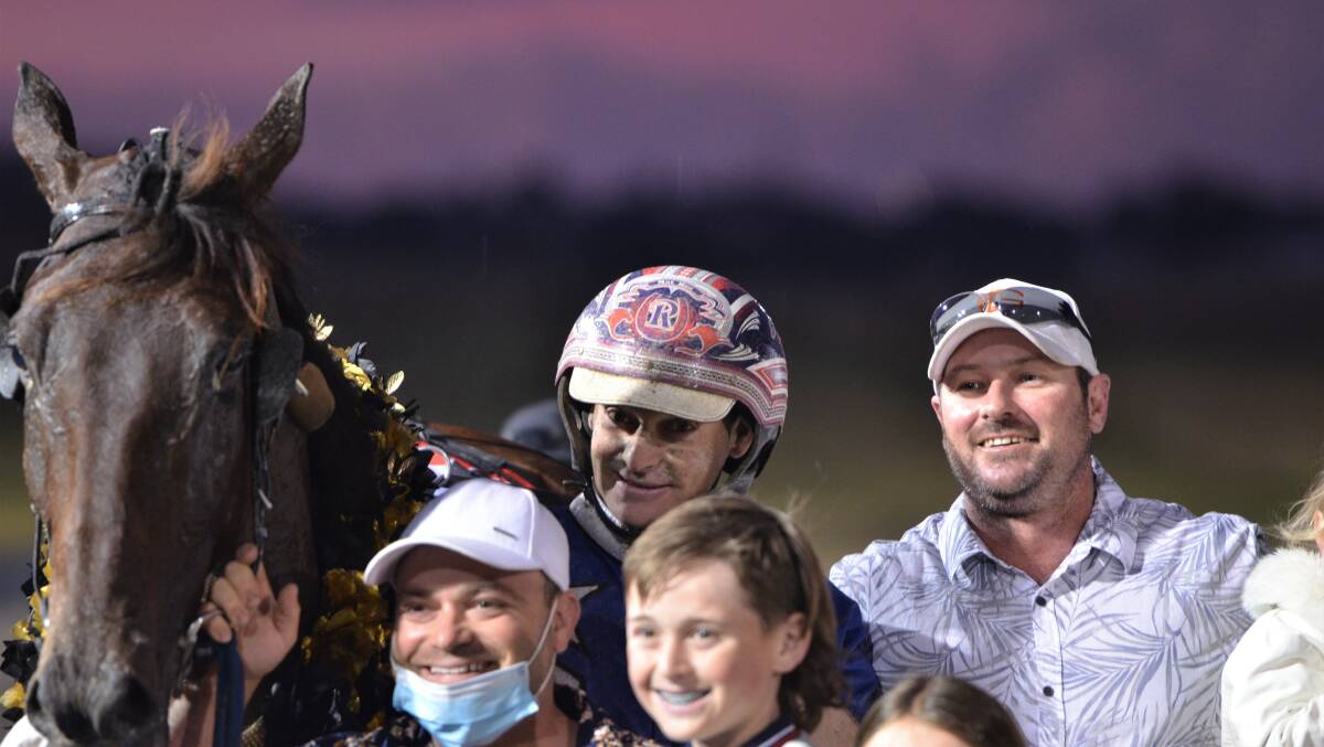 WHAT A HORSE: Fouroeight with Mat Rue and connections following his Shirley Turnbull Memorial win. Photo: ANYA WHITELAW