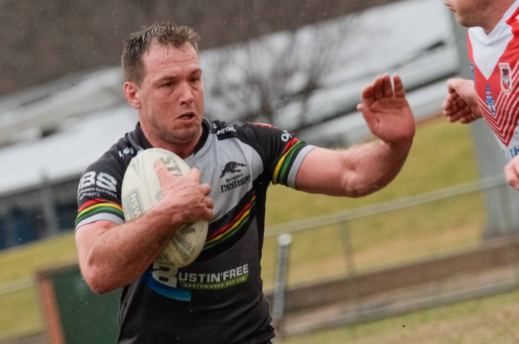 Doug Hewitt takes the ball up for the Bathurst Panthers in Sunday's win over the Mudgee Dragons. Picture by James Arrow.