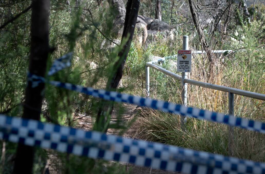 The top of Gibraltar Falls had been taped off to the public after the first fatal fall on February 12. Picture by Elesa Kurtz 