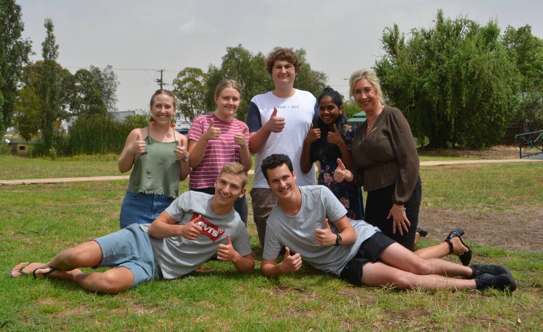 SCHOOLS OUT: Savannah McCarthy-Rooke, Brittany Wilson, Mitchell Gough, Sasenie Jayanetty, Kerry Morris, Mitchell Bourke and Jack Schwager. Photo: Antonia O'Flaherty 