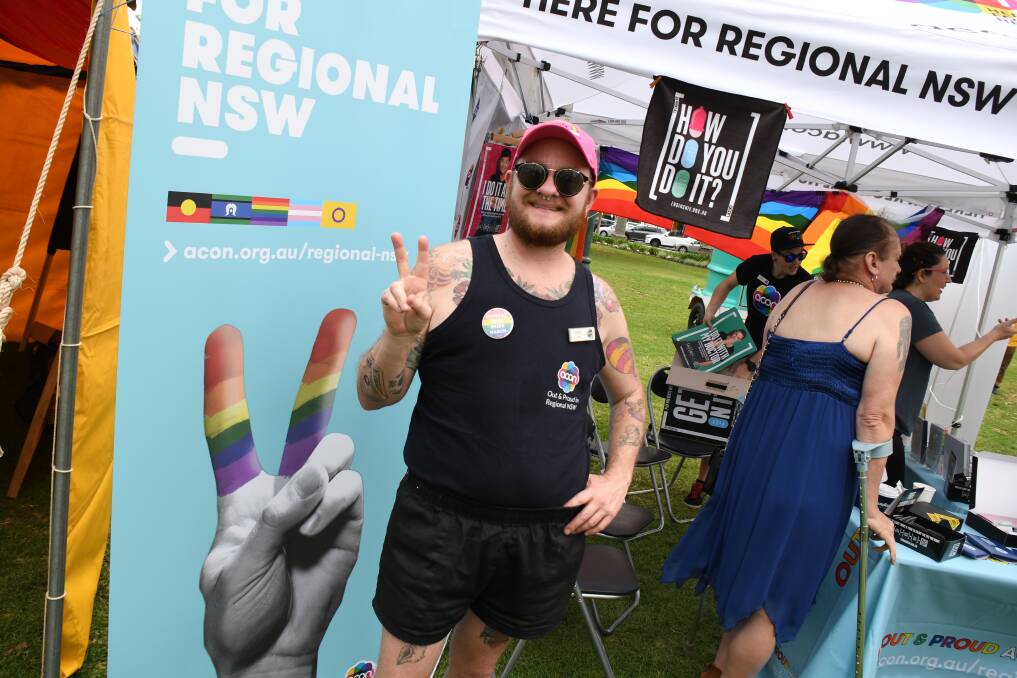Teddy Cook at the ACON stall at the Central West Pride March on Saturday. Photo Amy McIntyre