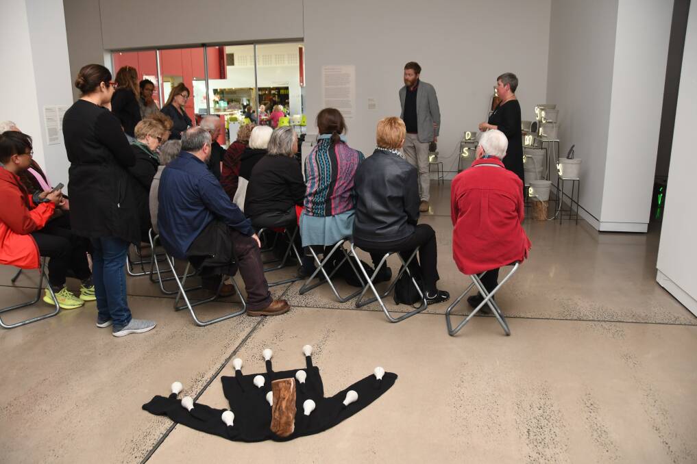 Exhibition opening: Brenda Wellman and Kent Buchanan at the Western Plains Cultural Centre opening of Michelle Nikou's art exhibition a e i o u. Photo: Amy McIntyre