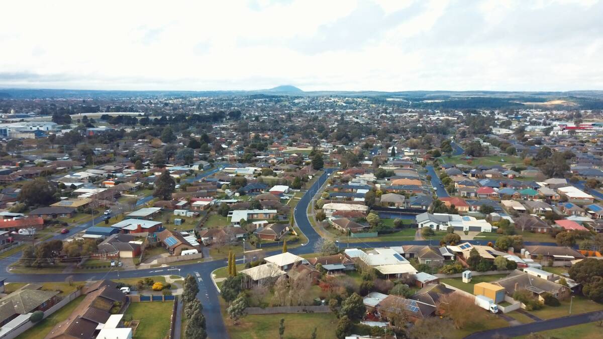 Growing: A view of neighbourhoods in Ballarat looking to the east from Delacombe. Picture: Tony Ford GeoCon