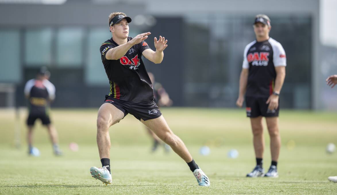 STEPPING UP: Matt Burton, pictured during Panthers pre-season under the eye of coach Nathan Cleary, will have the number six on his back on Sunday. Photo: PENRITH PANTHERS