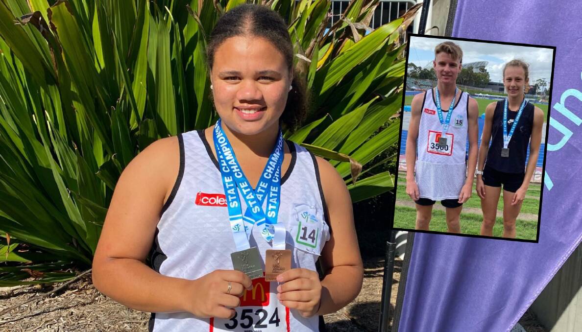 VICTORY: Grace Peters won two medals at the recent Little As state titles while (inset) Max McAneney and Ella Penman also starred. Pictures: Supplied