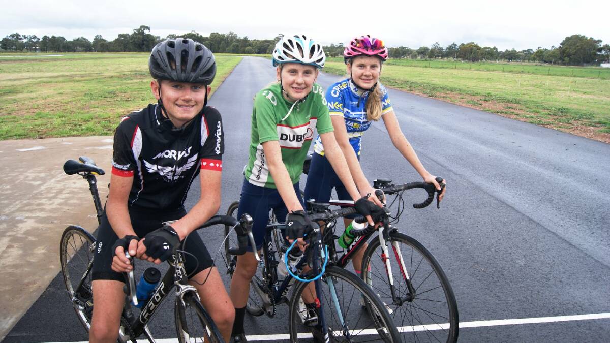 RACING ACTION: Zac, Makayla and Imogen Fuller together after the weekend's C Grade event. Photos: CONTRIBUTED