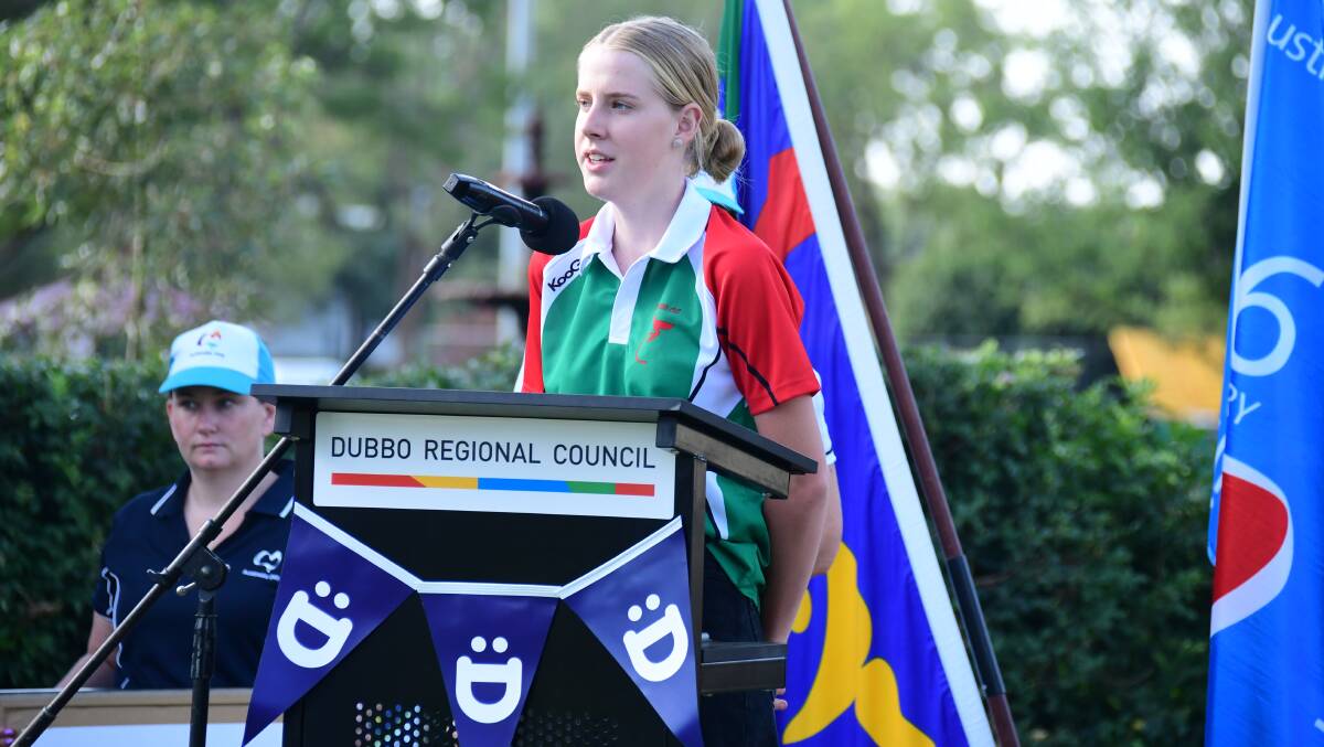 HONOUR: Haylee Fuller speaks to the crowd after accepting the Junior Sportsperson of the Year award. Photo: BELINDA SOOLE