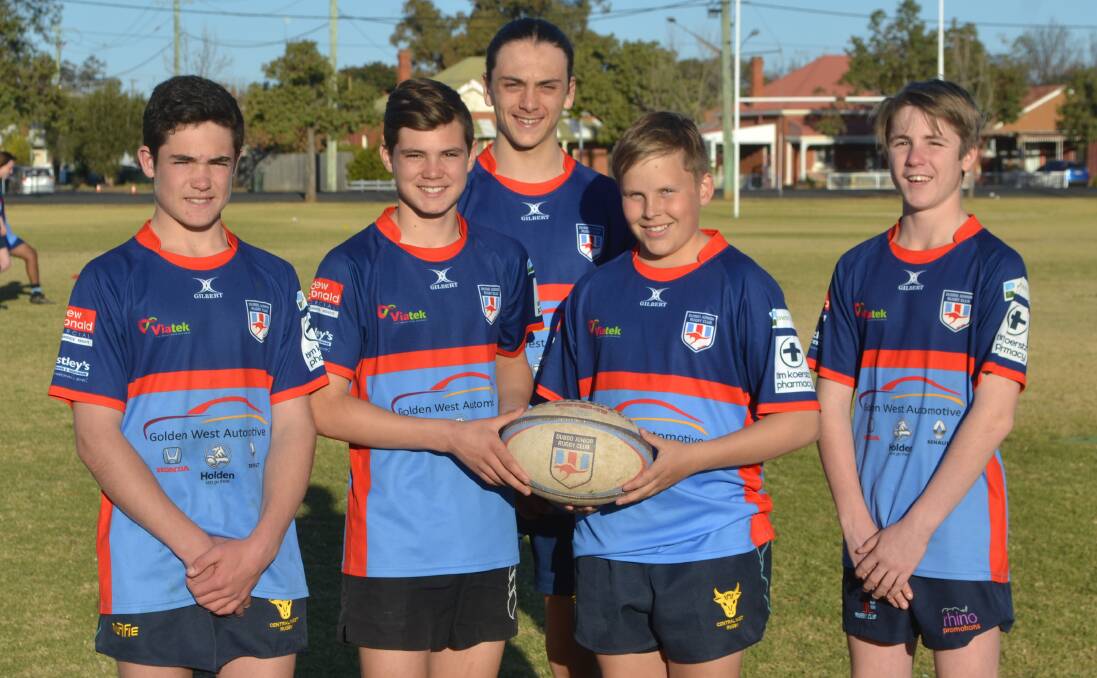 LEADERS: Junior captains (from left) Leo Bassingthwaite (15s), Will Cuthill (13s), Jayden Blake (17s), Coen Austin (13s), Darcy Chewings (15s). Photo: NICK GUTHRIE