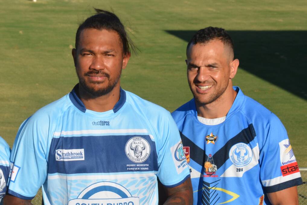 WORKING: Aaron Daniel (left) with captain-coach Wes Middleton in pre-season. Photo: NICK GUTHRIE