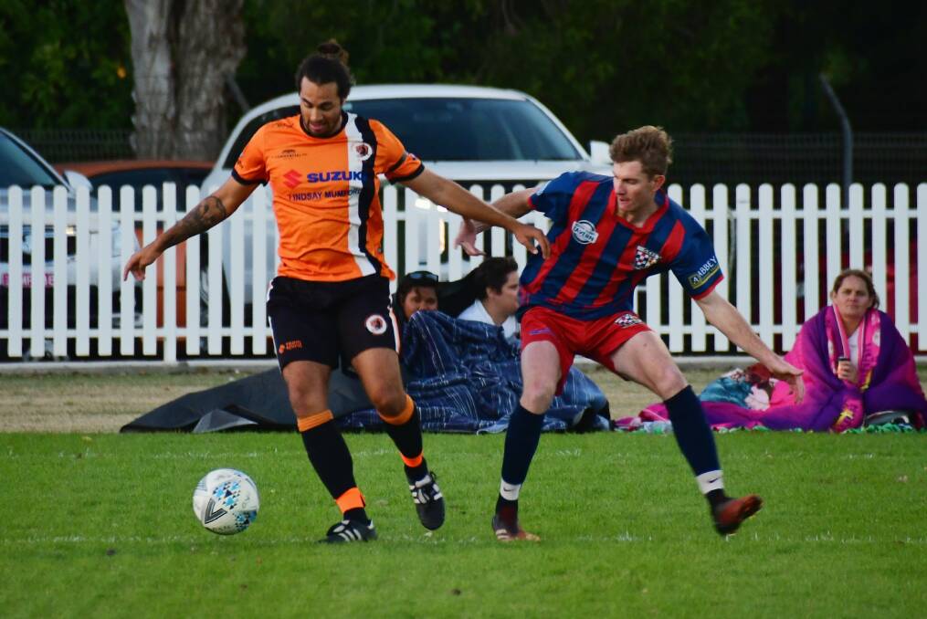 STANDOUT: Joel Tongue (right) battled against Dubbo FC but starred in the win at Lithgow. Photo: AMY McINTYRE