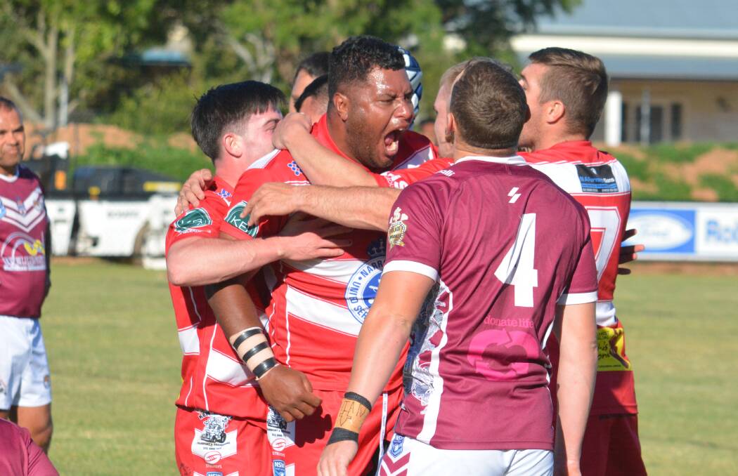 EFFORT: Alex Marr was strong off the bench for the Jets and was pumped after scoring a try but his side faded in the second half on Sunday. Photo: NICK GUTHRIE