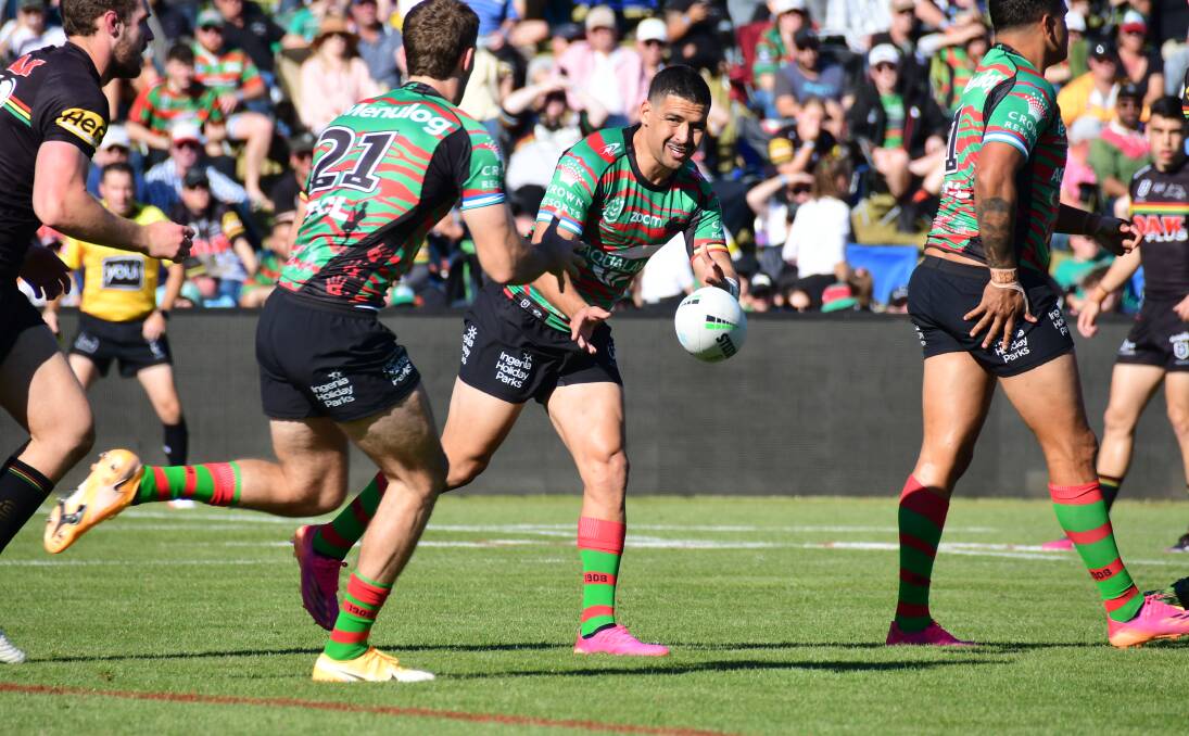 STAR POWER: Cody Walker in action for the Rabbitohs during the 2021 NRL match at Dubbo. Picture: Amy McIntyre