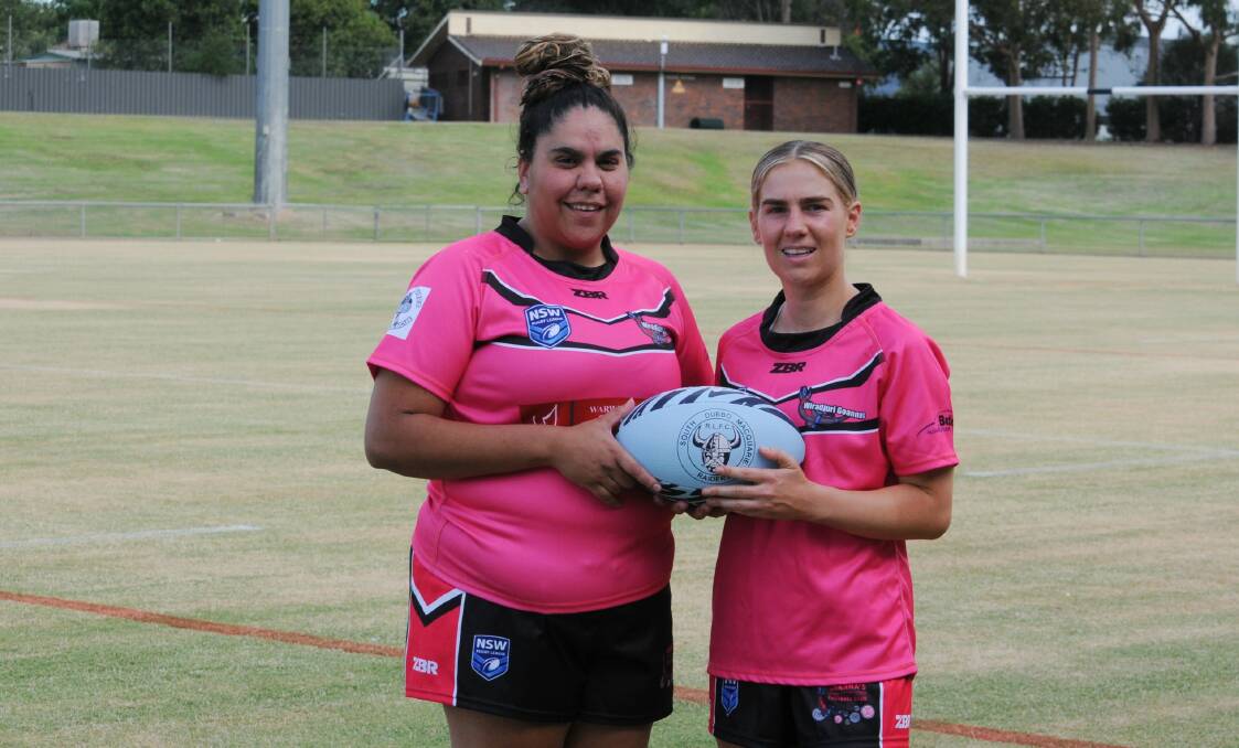 READY TO GO: Cassie Toomey and Emily Caton will run out with the Wiradjuri Goannas on Sunday. Picture: Nick Guthrie