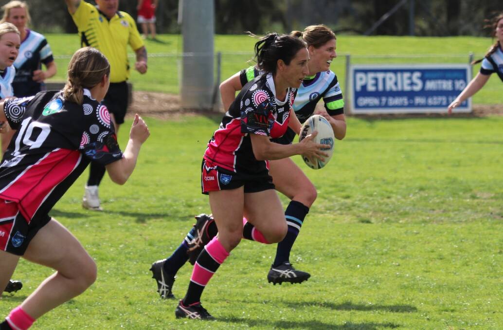 Bec Smyth made her presence felt when returning for the Goannas in the opening round of the Western Women's Rugby League competition on Saturday. Picture by Petesib's Photography