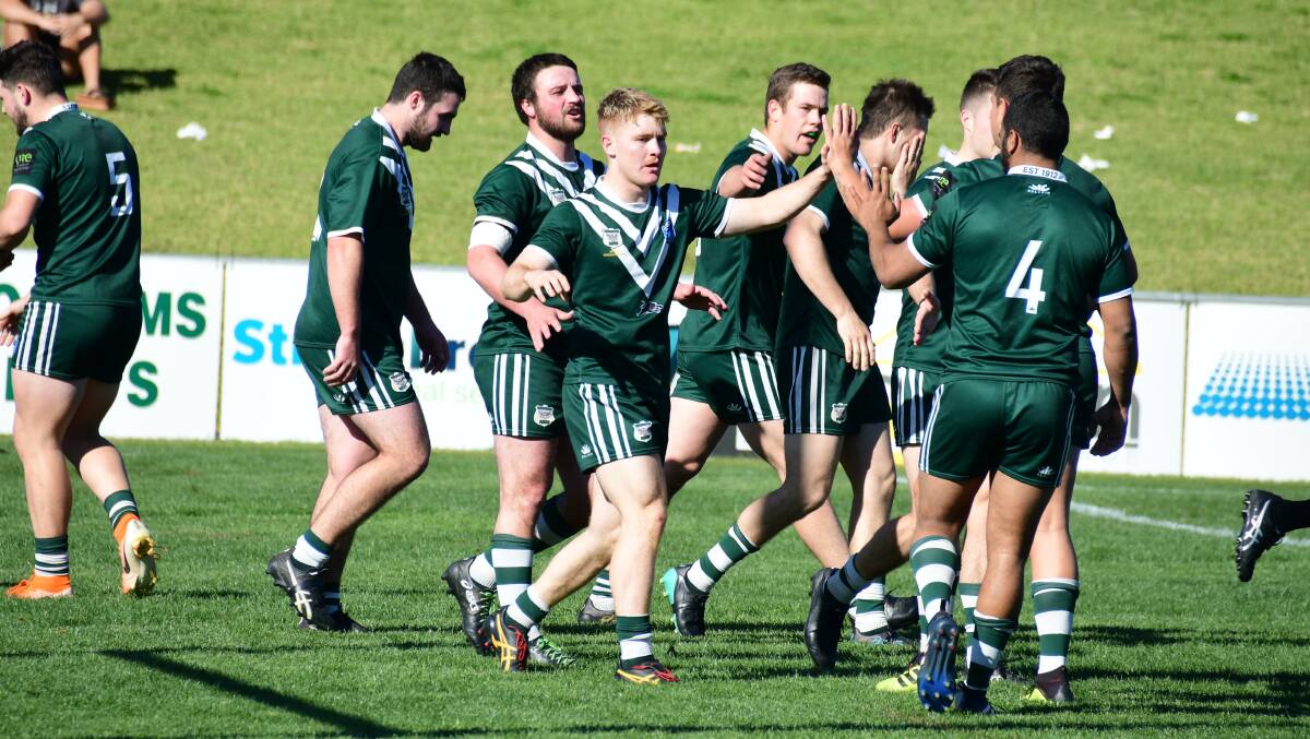 STRONG START: Jack Beasley (centre) and the Rams had reason to celebrate early on. Photo: AMY McINTYRE