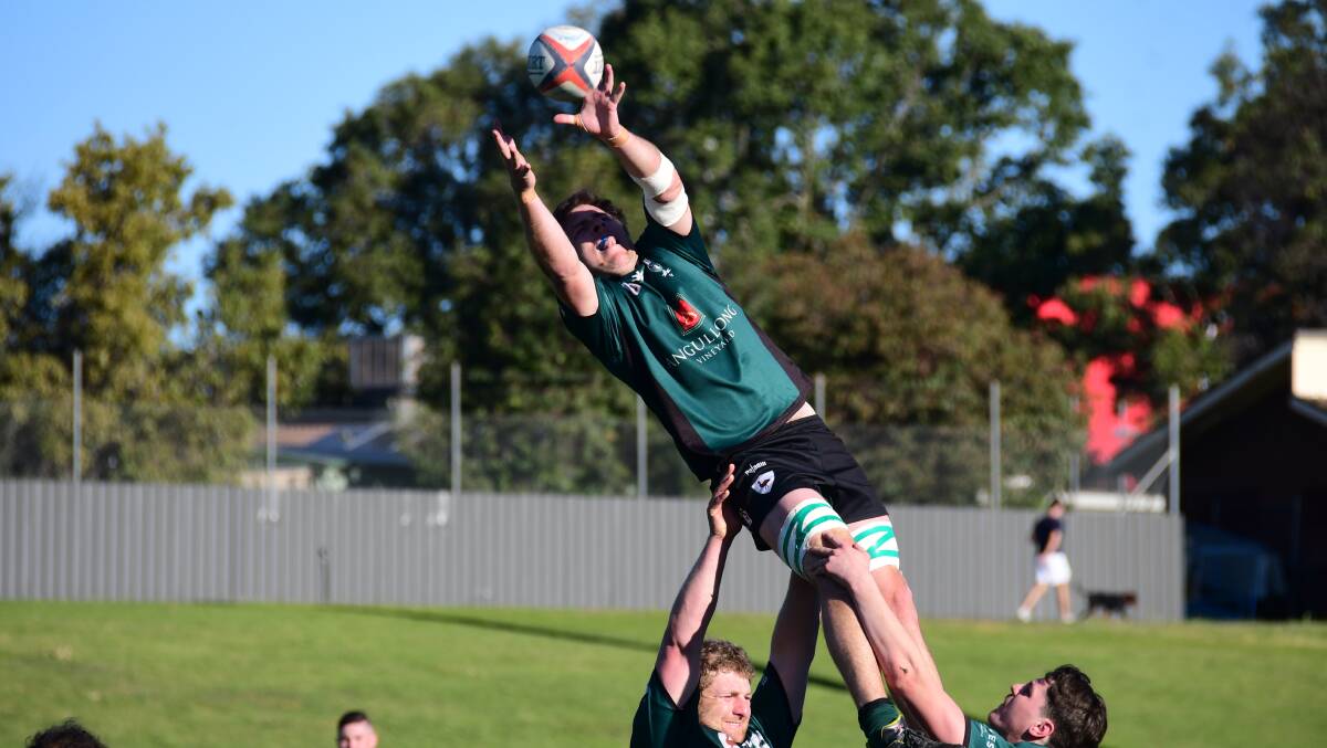 GET THERE: A flying Sam McLean takes control of the ball in a lineout during Saturday's win at Apex Oval. Photo: AMY McINTYRE