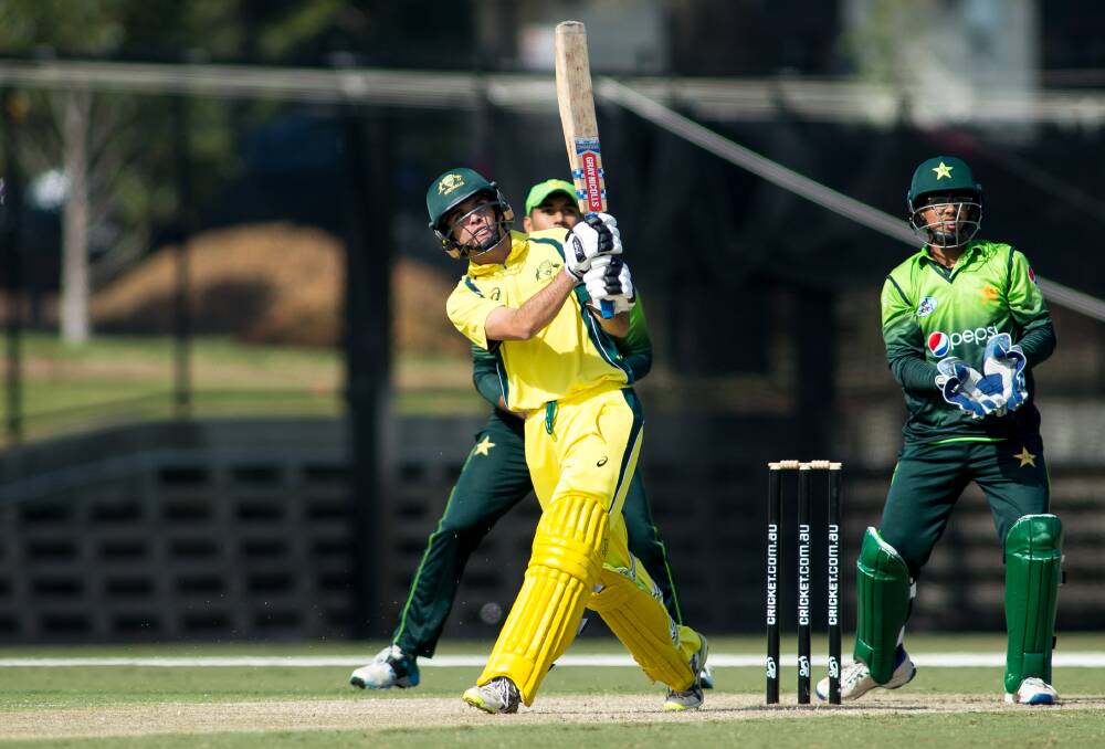 WHACK: Brock Larance in action for the Australian under 17s in a match against Pakistan. Photo: CRICKET AUSTRALIA