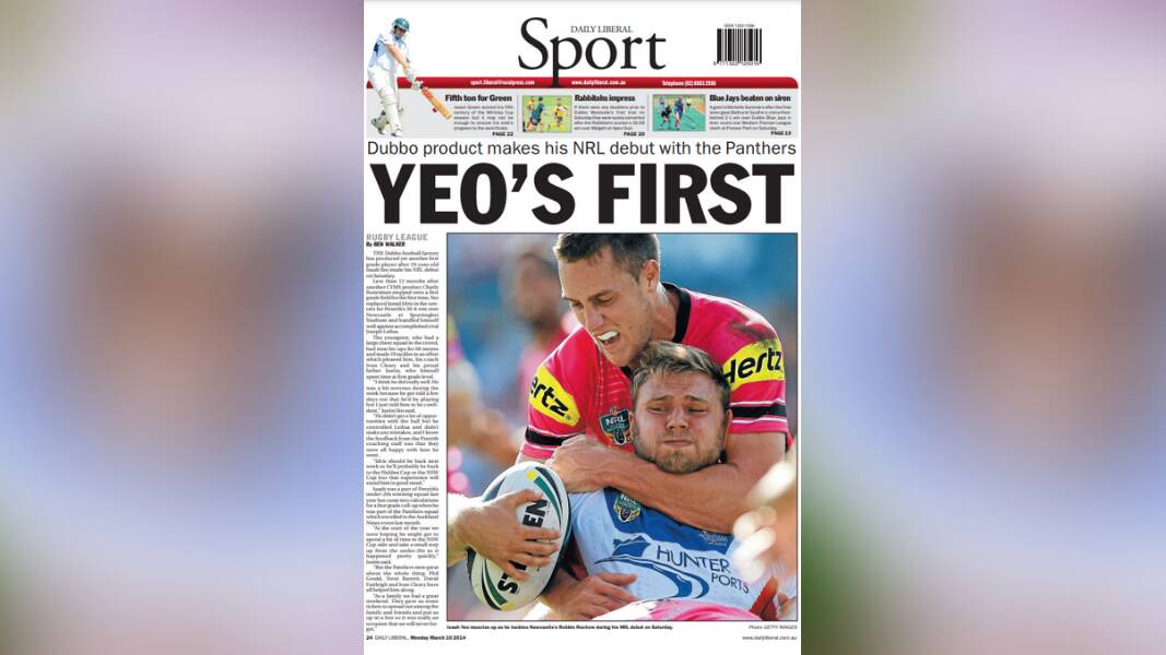 LOOK BACK: The Daily Liberal back page after Isaah Yeo made his NRL debut in 2014.