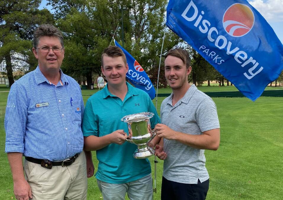 TOO GOOD: Discovery Park's Tim Campion (left) with winners Matt Gleeson and Dayne Gardiner. Photo: CONTRIBUTED