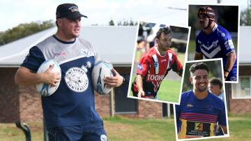Captain-coach Jack Kavanagh and (insets, clockwise from top) key Macquarie players Jason Boney, Kyjuan Crawford and Alex Ronayne.