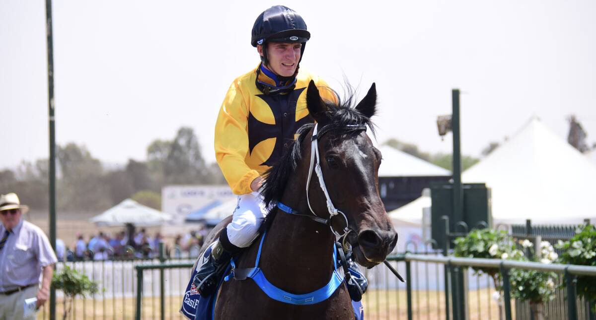 DOUBLE DELIGHT: Clayton Gallagher and Sticks 'N' Stones, pictured at Dubbo Turf Club last year, made it successive wins on Sunday at Wellington. Photo: AMY McINTYRE