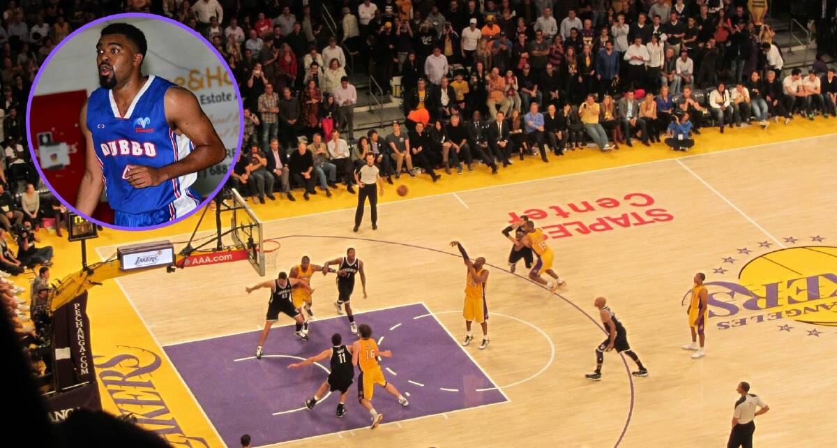 HERO: Charles Baines (inset) said Kobe Bryant, pictured sinking a free throw during the 2012/13 season, was an inspiration for him. MAIN PHOTO: NICK McGRATH