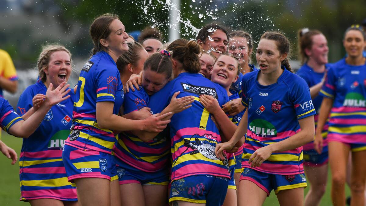 The Panorama Platypi celebrate winning the 2023 WWRL open-age grand final. Picture by James Arrow