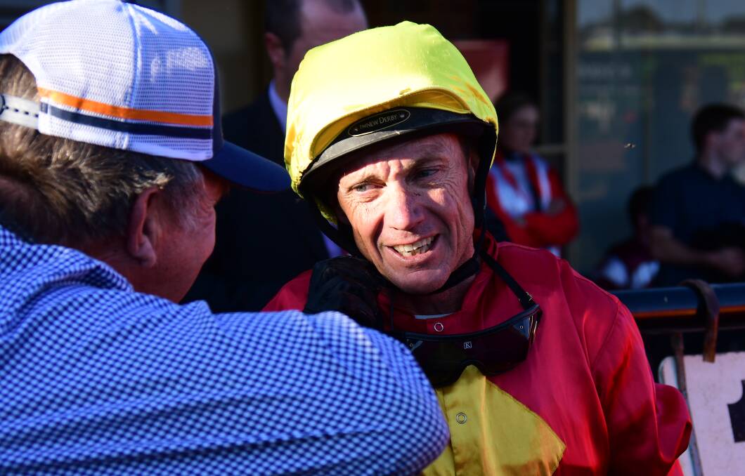 GOING AGAIN: Greg Ryan, pictured after the Dubbo Gold Cup win, teams up with Steamin' on Sunday. Photo: AMY McINTYRE