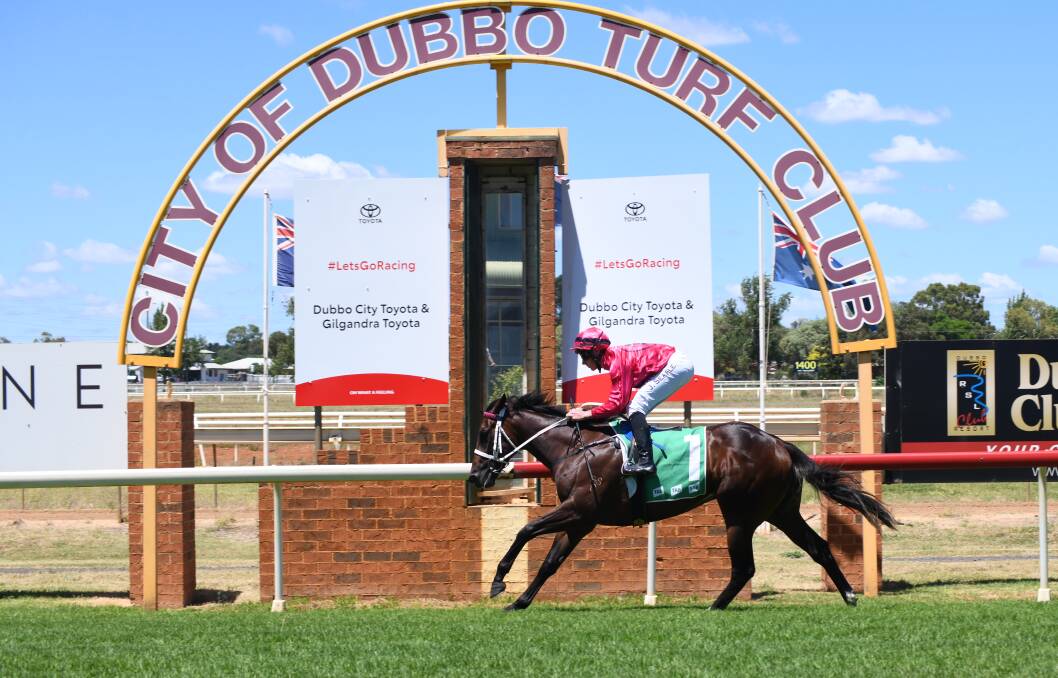  TOO GOOD: Last Bid Liam cruises past the post to win the opening event of Sunday's meeting at Dubbo. Picture: Amy McIntyre
