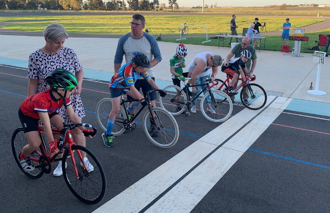 READY TO GO: Junior riders prepare to take off during the first round of racing on Tuesday night. Photo: CONTRIBUTED